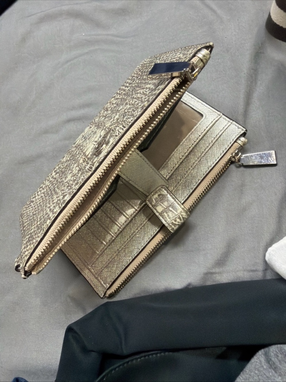 Michael Kors Metallic silver patent leather Croc-Embossed Zip Wallet clutch - Picture 13 of 16